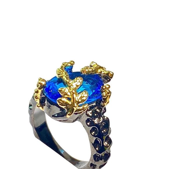 Blue Topaz Gemstone in a Unique Black Gold Ring (7) - Picture 2 of 7